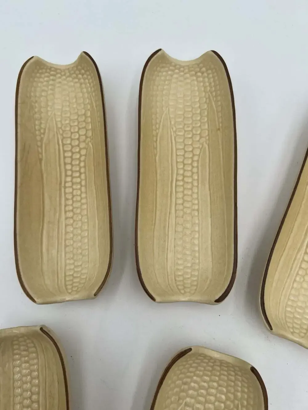 Vintage Pfaltzgraff Corn on Cob Dishes Set of 7 Maize Yellow Gold Trim Footed